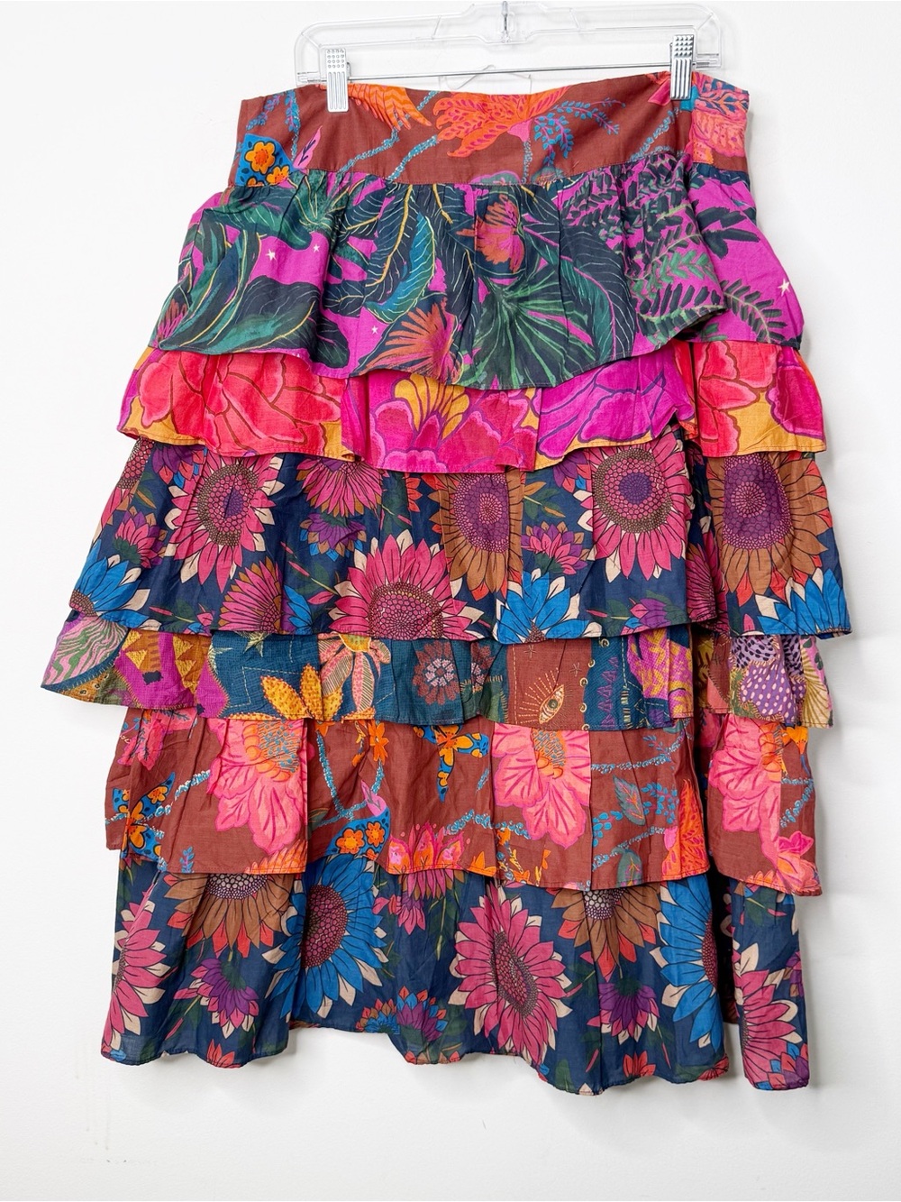 NWT FARM RIO Tiered Ruffle Tropical Floral Print Midi Skirt Sz. XL Resortwear - Picture 4 of 7